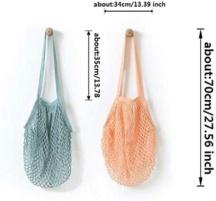 4 Pack Portable Reusable Grocery Bags - Washable Cotton Mesh String, Organic Shopping Handbag, Long Handle Net Tote