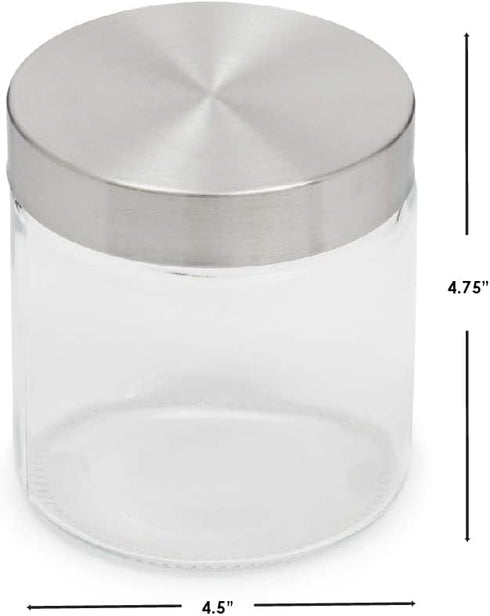 Home Basics Small Kitchen Canister, Clear Glass with Stainless Steel Lid, for Flour, Sugar, Coffee, Snacks