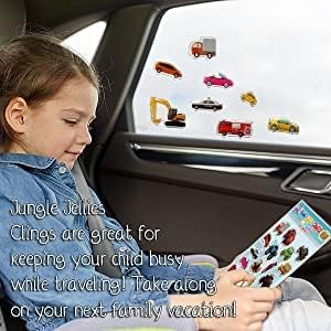 Cars Trucks & Construction Gel Window Clings for Kids - Window Stickers for Toddlers, Reusable Sticker