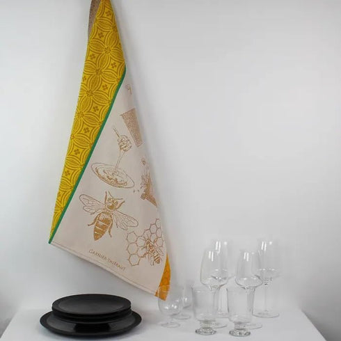 Garnier Thiebaut Miel Et Abeilles Ocre French Kitchen Towel, 22"x30", Cotton, Jacquard