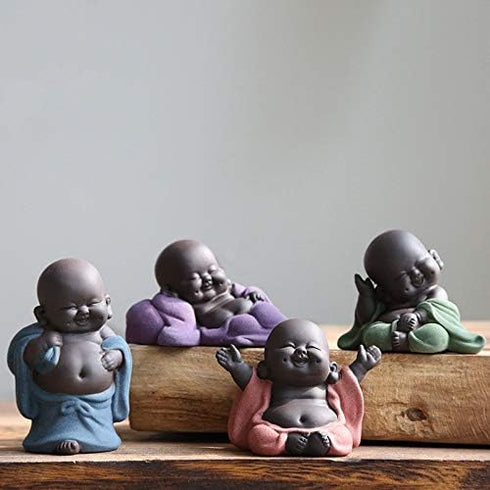 Kingzhuo Ceramic Cute Baby Buddha Statue - Monk Figurine Home Decor, Delicate Ceramic Arts and Crafts (Red)