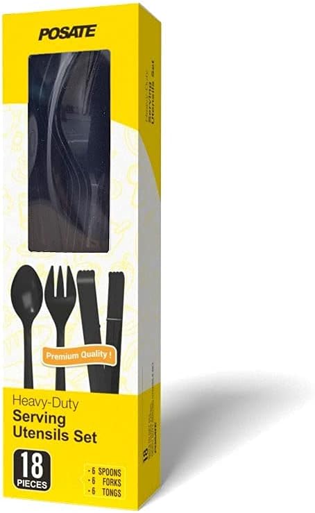 Plastic Serving Utensils Set, 18 Piece, 9" Black by POSATE