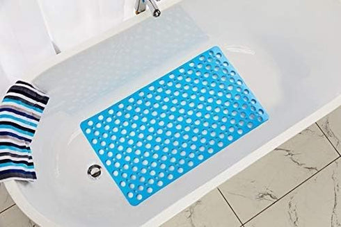 Nonslip Bathtub Mat - Extra Soft TPE Bath Mat for Kids, 30L x 17W Inch (Lake Blue)