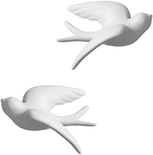 Pair of Ceramic Birds, White Wall Mounted Decor for Bathroom, Living Room, Garden Sculptures, Small