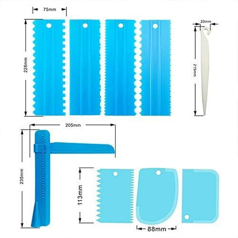Cake Scraper Set of 9 Packs, Cake Decorating Comb Icing Smoother for Decorating Cake, Plastic Baking Tool (Blue)