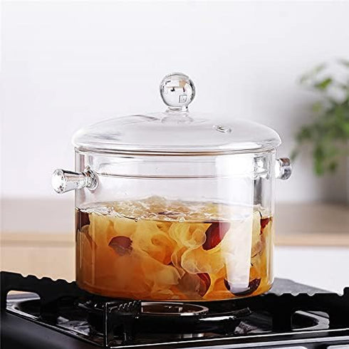 Clear Glass Simmer Pot with Cover, Heat-Resistant Stovetop Cooking Saucepan Set for Soup, Milk, Baby Food, 1.5L