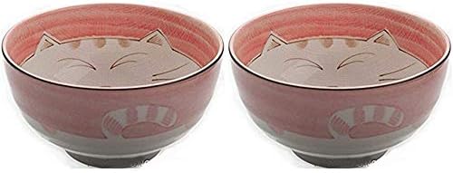 JapanBargain 2483 Japanese Porcelain Soup Bowl, Ramen Bowl with Maneki Neko Smiling Cat Pattern, 5-inch (2, Pink)