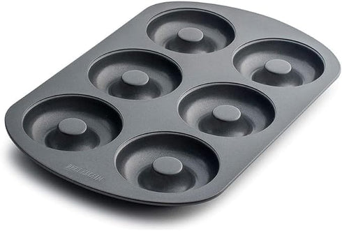 Bellemain Premiere Donut Pan for Baking, Nonstick 12.5 x 8.5” with 6-Doughnut Molds, Includes 2 Steel Trays