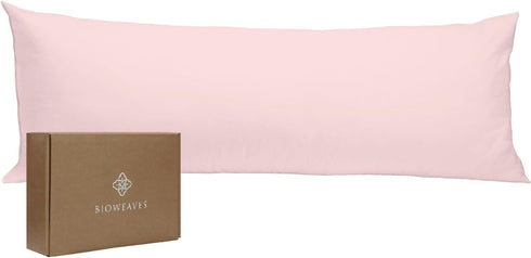 Bioweaves 100% Organic Cotton Body Pillow Cover, 300 Thread Count Soft Sateen Weave, GOTS Certified, 21" x 54", Blush