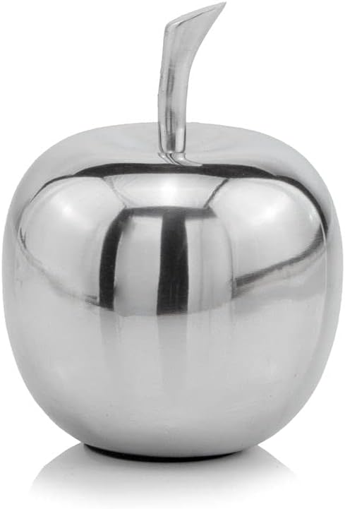Modern Day Accents 3862 Manzano SM Polished Apple - Fruit Decor, Teacher Gifts, Office Desk Decor, Silver Apple
