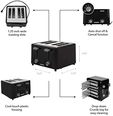 Courant Classic 4 Slice Toaster with Drop Down Crumb Tray for Easy Cleaning - Black