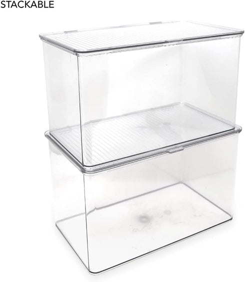 Isaac Jacobs Large Clear Stackable Organizer Bin (10.75” x 6.5” x 6.1”) w Hinged Lid - BPA-Free Food Safe Storage Box
