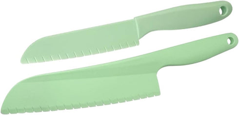 2Pcs Green Lettuce Knife Cutter Set,Professional kitchen Cooking plastic Serrated knife for