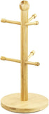 Home Basics Bamboo Mug Tree, Holds Up to 6 Coffee Cups, Free Standing Circular Base for Kitchen Countertop, Beige