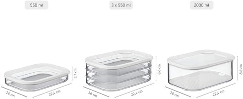 Mepal MODULA Food Storage Boxes with Lid for Salami, Cold Cuts, Turkey, Bologna, BPA Free, 3 X 550ml | 18.6oz, 1 Set