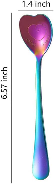 7 PCS Stainless Steel Spoon, Heart Shaped Spoons, Coffee spoon Dessert Spoon, Ice Cream Spoons, tea spoons Love spoon, Cute holiday gift (Multicolor)
