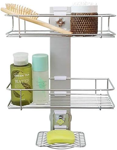 BATHBEYOND Shower Caddy Suction Cup Tier Shower Shelf - Adjustable 3 Tier Caddy with Extra Adhesive Sticker