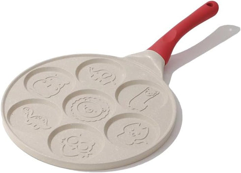 Nonstick Pancake Pan, Aluminium 7-Hole Egg Pancake Griddle Pan with Cartoon Shapes, 10.4 Inch for Fun Breakfast