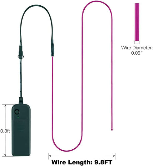 MaxLax 9.8ft/3m Pack 360 EL Wire Purple, Portable Battery Neon Light Strip Cuttable Glowing Rope Lights for Parties