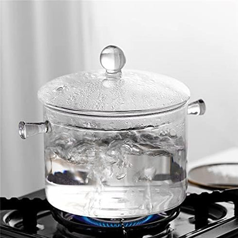 Clear Glass Simmer Pot with Cover, Heat-Resistant Stovetop Cooking Saucepan Set for Soup, Milk, Baby Food, 1.5L