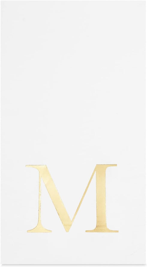 4 8 3-Ply, 100 Count Sparkle and Bash M Napkins Paper Guest Towels - x in, White & Gold, - Letter M Initial Napkins