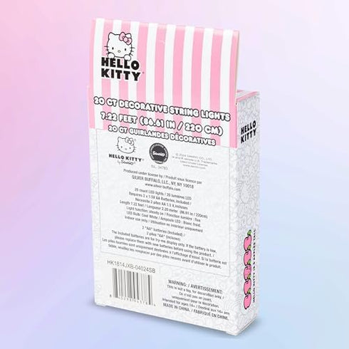 20ct 7 (2 Silver Buffalo Sanrio Hello Kitty Strawberry Dress Decorative String Lights, Feet Long, Battery Powered AA