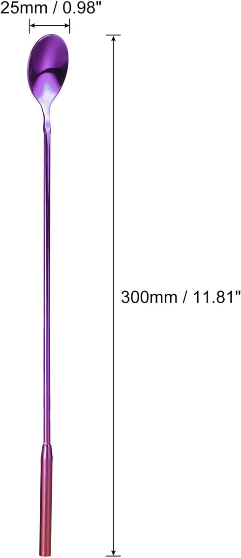 uxcell Long Handle Mixing Stirring Spoon, Stainless Steel Bartender Mixing Spoon Cocktail Stirrers, Bar Spoon Stirring Spoon (Length: 300mm/11.81", Purple)