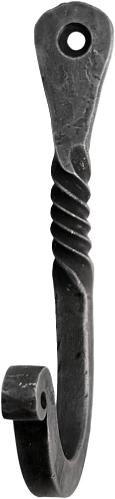Hand Forged Twisted Wrought Iron Wall Hook, Black Antique Finish Handmade Coat Hook for Kitchen Towel Rack
