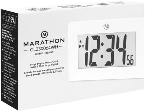 MARATHON Large Digital Wall Clock, White, 8” Display, Easy to Read