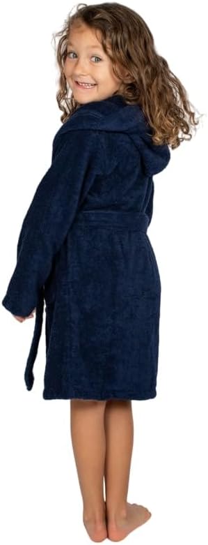 9-12 BAGNO MILANO Kids Organic Turkish Cotton Hooded Beach Cover-Up Towel, GOTS Certified, for Boys and Girls (Navy