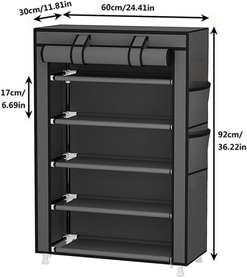 5 Closet Calmootey Tier Shoe Rack Organizer,Portable Shoe Shelf with Nonwoven Fabric Cover