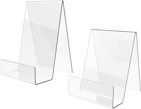 Acrylic Book Stand with Ledge, 10PC Clear Acrylic Display Easel for Books, Magazine, Pictures, Artworks