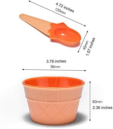 Dessert Bowls, 4 Pack Ice Cream Bowl Spoon Set, Durable Plastic Frozen Yogurt Cups with Spoons, Lovely Dessert Bowl for