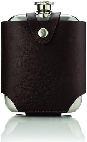 Viski Stainless Steel Flask with Traveling Case, Leather Wrap, 5oz, Brown