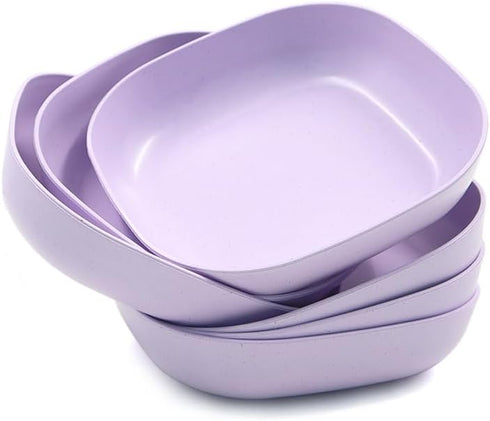 NA 6 PCS 5.7inch Square Lightweight Wheat Straw Plates, Deep Dinner Dishes for Serving Pasta & Fruit (Purple)