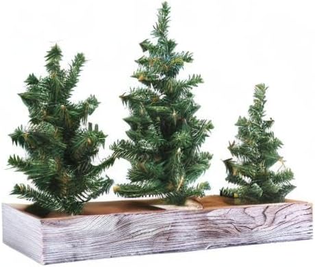Winlyn 3 Pack Mini Canadian Pine Trees with Wood Bases, Artificial Miniature Christmas Trees for Holiday Decoration