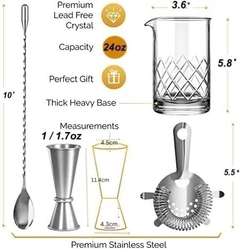 Set Spoon-4 (24 Oz) MOFADO. Premium Crystal Cocktail Mixing Glass - Bartender Tools/Bar Accessories -Thick Bottom