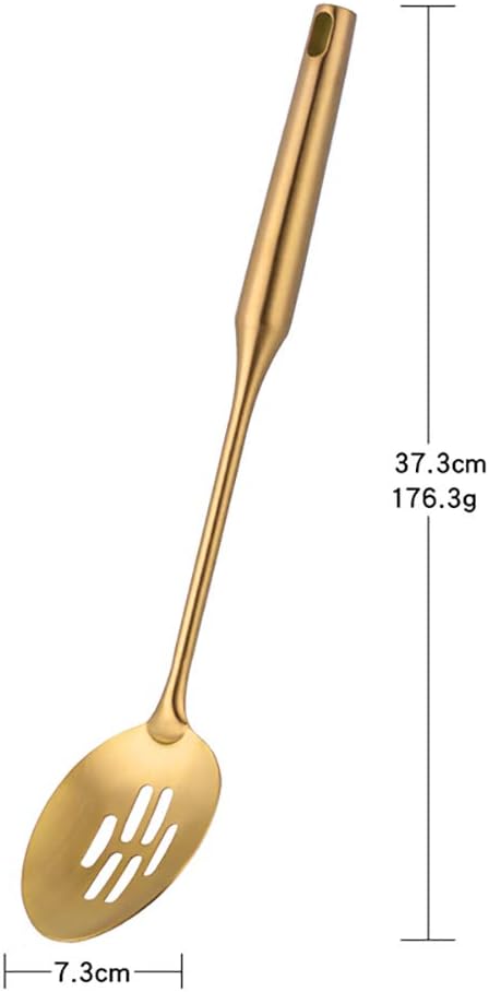 Slotted Spoon, Gold, 14.69 inch Long Handle Cooking Utensil Kitchen Tool by BUY THINGS!