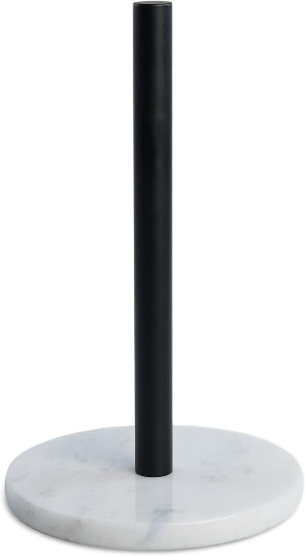 African Genuine Marble Paper Towel Holder, 6" Metal Rod Stand for Kitchen Organization, Fits Standard Size Rolls (Namib