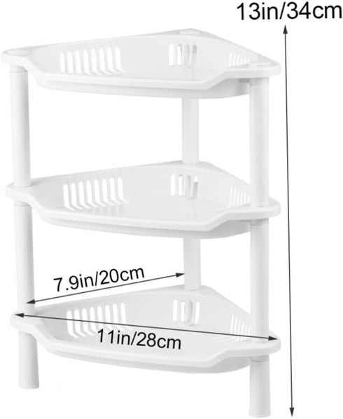 STOBAZA 3 Shelf Layer Stand, Plastic Corner Storage Organizer for Kitchen, Bathroom, and Small Household Items
