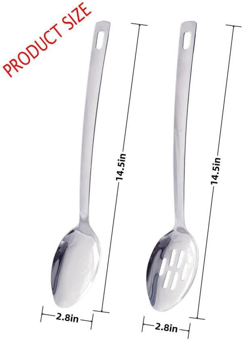 14.5 INCHES Long Handle Stainless Steel Cooking Spoon Set of 2, Slotted Spoons
