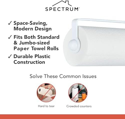 Spectrum Paper Towel Holder for Under Cabinet - Minimalist Hanging Wall Mount for Kitchen, Fits Standard & Jumbo Rolls