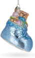 Baby's First Glass Christmas Ornament - Teddy Bear Nestled in a Blue Shoe