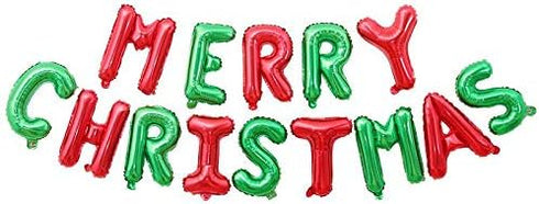 MERRY CHRISTMAS Balloons, Xmas Aluminum Foil Balloons for Christmas Anniversary Party Supplies, 16 Inch - Red & Green
