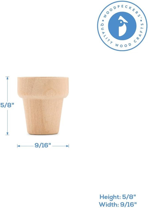 Woodpeckers Mini Wood Flower Pot 5/8-inch x 9/16-inch, Pack of 24 Unfinished Mini Flower Pots