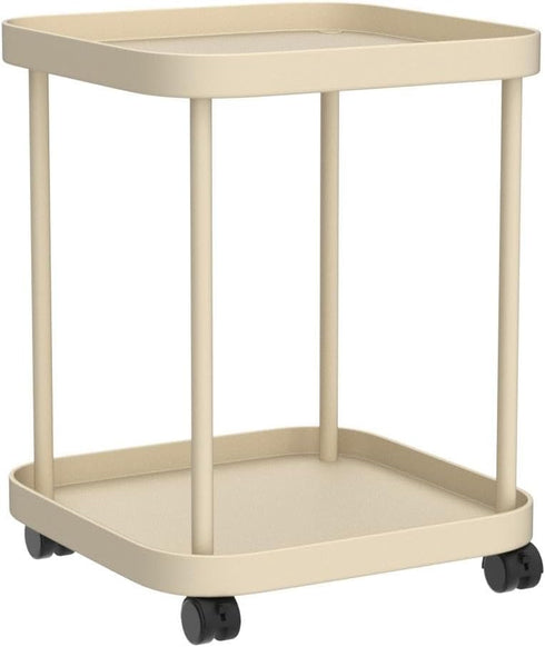 Mobile Side Table with Wheels - Khaki Color, Compact Design