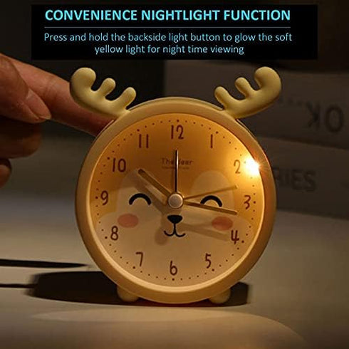 3" Cartoon Animal Alarm Clock, Silicon Analog Silent Non-Ticking Backlight Desk Clock