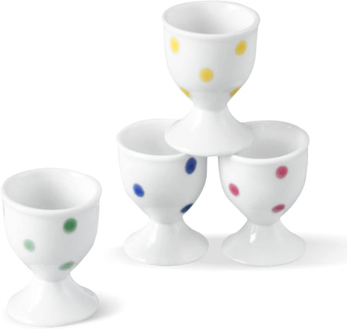 Cinf Ceramic Polka Dots Egg Cup Gift Set of 4 - Porcelain Breakfast Holder for Boiled Cooking Tools