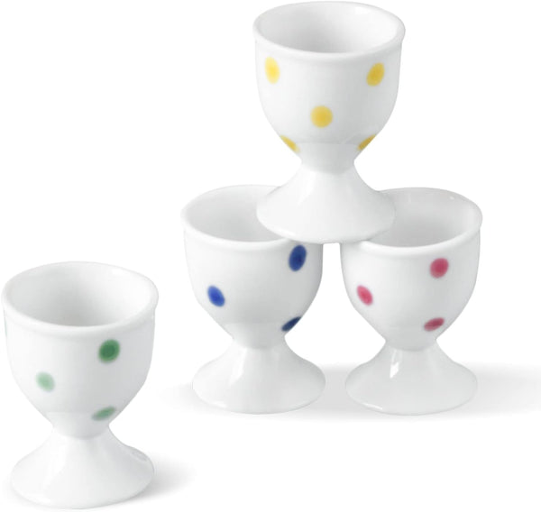 Cinf Ceramic Polka Dots Egg Cup Gift Set of 4 - Porcelain Breakfast Holder for Boiled Cooking Tools