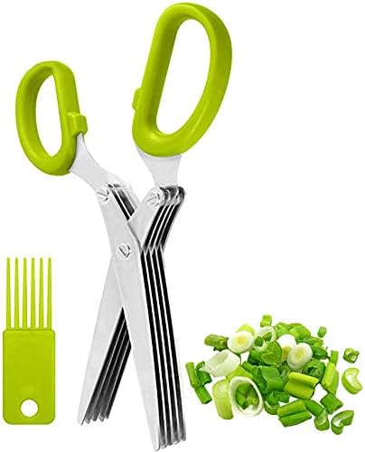 Herbal Scissors Stainless Steel 5 Blade Kitchen Scissors, Mince Fresh Herbs & Leafy Greens, Green